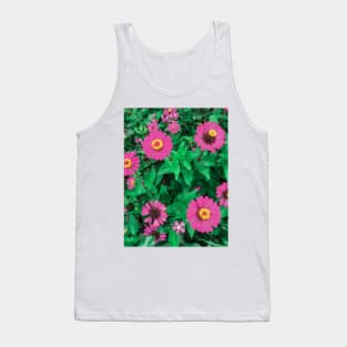 Pink Zinnia flower bush background Tank Top